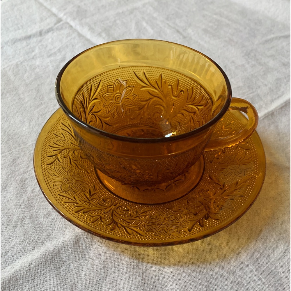 Vintage Anchor Hocking Sandwich Desert Gold Cup  and Saucer